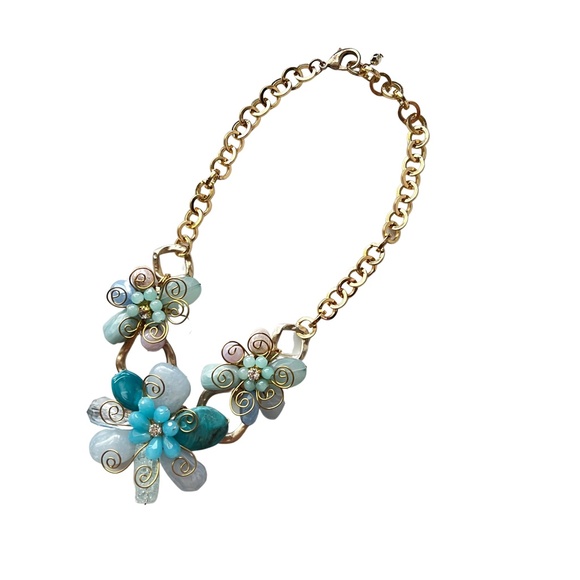 Chunky Floral Choker Handcrafted Necklace 18" Fashion Statement - Picture 4 of 4